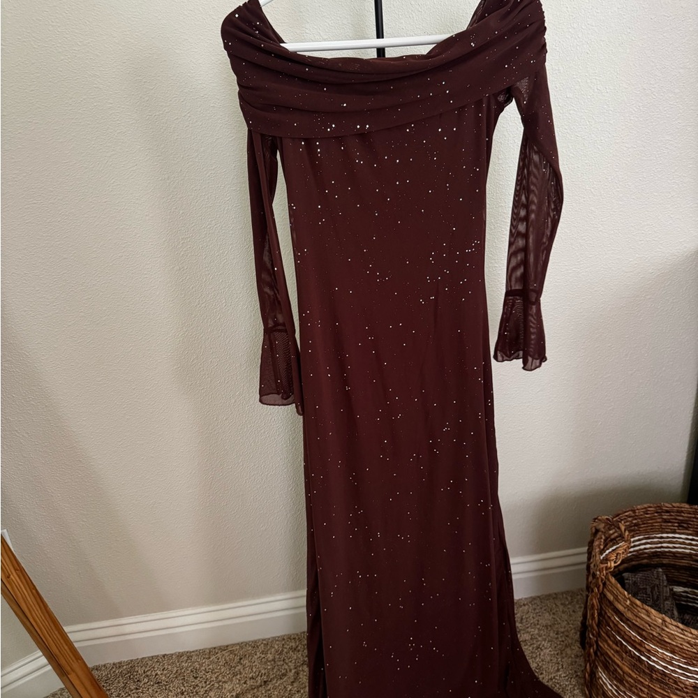 Elegant Brown Off-Shoulder Dress